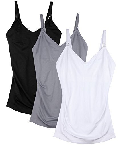 Daisity Womens Maternity Nursing Tank Cami for Breastfeeding With Adjustable Straps Pack of 3