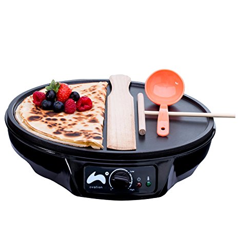 Ovation 1000W Crepe and Pancake Maker with Batter Spreader, Ladle & Spatula