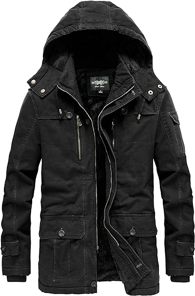 RongYue Men's Winter Cotton Parka Jacket Military Fur Lined Coat with Removable Hood