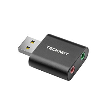 TeckNet USB Audio Adapter External Stereo Sound Adapter Aluminum with 3.5mm Speaker/Headphone and Microphone Jacks For Windows and Mac, Plug and Play, No drivers Needed