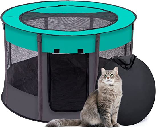BRIAN & DANY Portable Pet Playpen, Foldable Dog Cat Playpen with Carrying Case and Removable Shade Cover, Puppy Cage Tent for Indoor Outdoor (L)