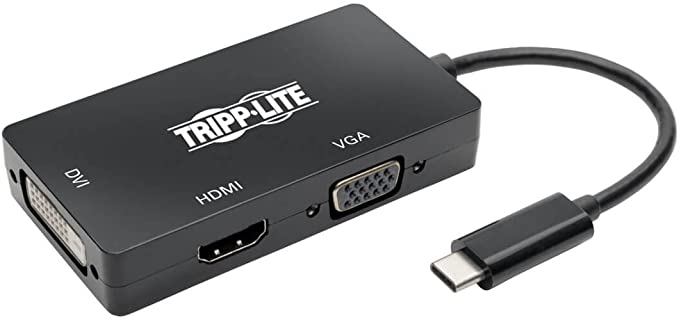 Tripp Lite USB C Multiport Adapter Converter HDMI/DVI/VGA 4K at 30Hz USB Type C Thunderbolt 3 Black