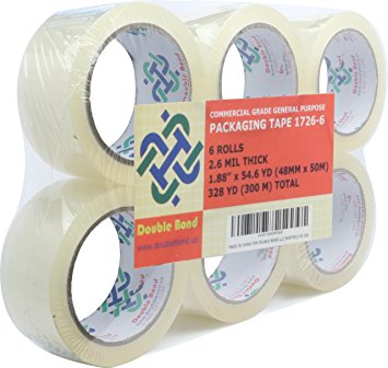 Double Bond Thick (2.6 Mil) Commercial Grade Packing Tape, 1.88"x 54.6 Yds (48mm x 50m), 6 Rolls, Clear (1726-6)