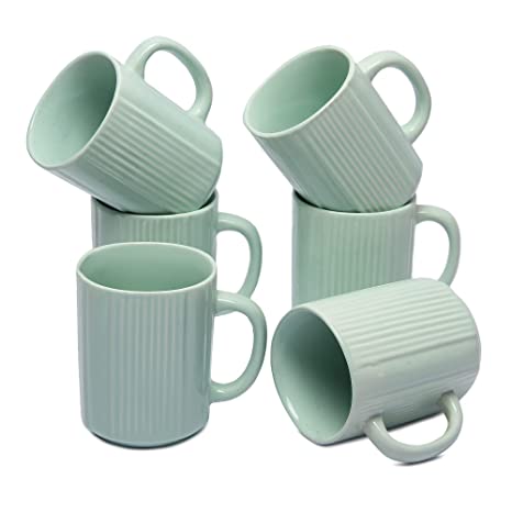 Anwaliya Aitne Series Ceramic Coffee Mugs, 300 ml, Set of 6, Light Green