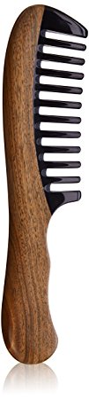 Olina 100% Handmade Premium Quality Natural Black Ox Horn & Green Sandal Wood Comb with Natural Wood Aromatic Smell (Wide-tooth, Black Ox Horn & Green Sandal Wood)