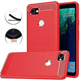 Google Pixel 2 XL Case,Google Pixel XL 2 Case,Dretal Carbon Fiber Shock Resistant Brushed Texture Soft TPU Phone case Anti-fingerprint Flexible Full-body Protective Cover For Google Pixel XL2 (Red01)