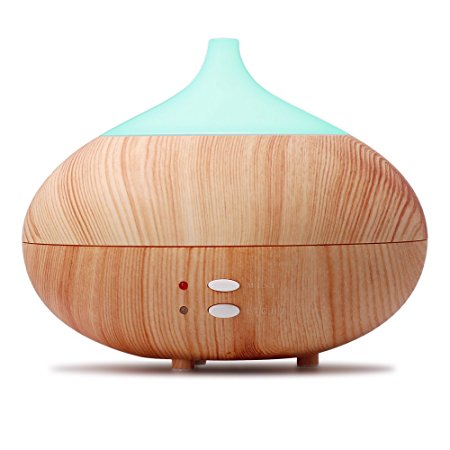 Essential Oil Ultrasonic Diffuser hysure 300ml Air Purifier Aroma Diffuser Humidifier for Baby Room, Bedroom, Yoga, Spa and Office, Mist Control, Waterless Auto Shut-Off, 7 Color LED Lights - Light Wood Grain
