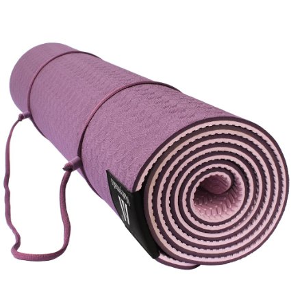 Matymats Non Slip TPE Yoga Mat with Carry Strap for Hot Yoga Pilate Gymnastics Bikram Meditation Towel- High Density Thick 1/4'' Durable Mat 72''24'' Eco Safe Non Toxic