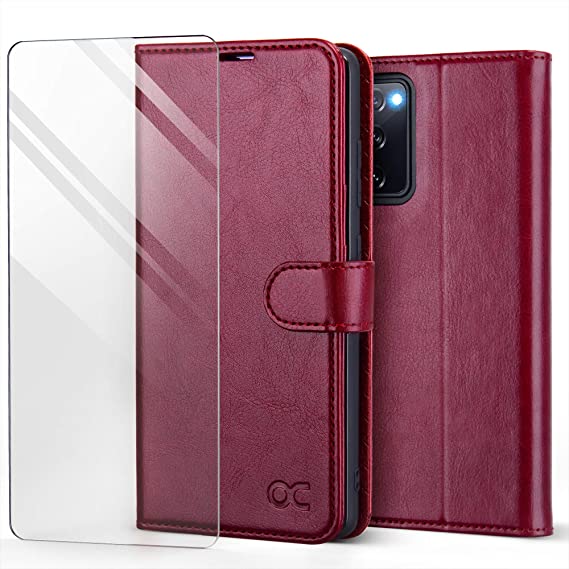OCASE Compatible with Samsung Galaxy S20 FE 5G Case with Card Holders, PU Leather Flip Wallet Case [TPU Inner Case][Stand][Tempered Glass Screen Protector] Protective Phone Cover 6.5 Inch (Burgundy)