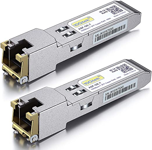 1.25G SFP-T, 1000BASE-T Copper SFP, SFP to RJ45 SFP, for Cisco GLC-T/SFP-GE-T, Meraki MA-SFP-1GB-TX, Ubiquiti UF-RJ45-1G, D-Link, Supermicro, Netgear, TP-Link and More, Pack of 2