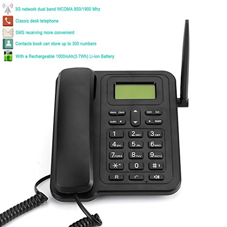 2017 Newest 3G Desk Phone, Sourcingbay M932 Classic 2.4” Dual Band Fixed Wireless 3G Desktop Telephone for Business Family with Rechargeable Battery, SMS, Caller ID, Redial, Hands Free Functions