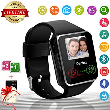 Topkech Bluetooth Smart Watch with Camera Sim Card Slot Touch Screen Smartwatch Unlocked Cell Phone Watch Sports Smart Wrist Watch for Android Phones Samsung Sony iOS (Black)