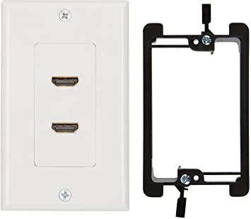 Buyer's Point HDMI Wall Plate [UL Listed] (2 Port) Insert with 6-Inch Built-in Flexible Hi-Speed HDMI Cable with Ethernet- Decora Style 2-Piece Pigtail Jack/Plug for Dual Outlet Port (White Kit 2 Port)