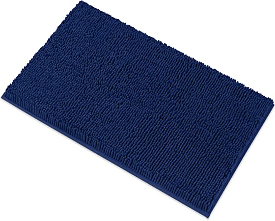 MAYSHINE 50x80 cm Navy Blue Non-slip Bath Mat Chenille Bathroom Rug Machine-washable Anti-slip Shower Water Absorbent Soft Microfibers