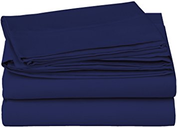 4 Piece Bed Sheet Set (Full, Navy Blue) 1 Flat Sheet   1 Fitted Sheet   2 Pillow Cases - Luxury Soft Brushed Microfiber Wrinkle Fade & Stain Resistant - By Utopia Bedding