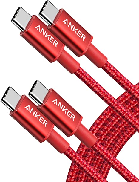 USB C Cable, Anker 2 Pack New Nylon USB C to USB C Cable (6ft 60W), PD Type C Charging Cable for MacBook Pro 2020, iPad Pro, Galaxy S20, Switch, Pixel, LG and Other USB C Charger Red