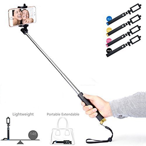 Selfie Stick, SUFUM Wireless Extendable Built-in Bluetooth Remote Shutter Selfie Stick Monopod Handheld with Adjustable Phone Holder for iPhone Samsung, etc.