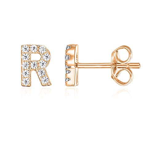 PAVOI 14K Rose Gold Plated 925 Sterling Silver CZ Simulated Diamond Stud Earrings Fashion Alphabet Letter Initial Earrings