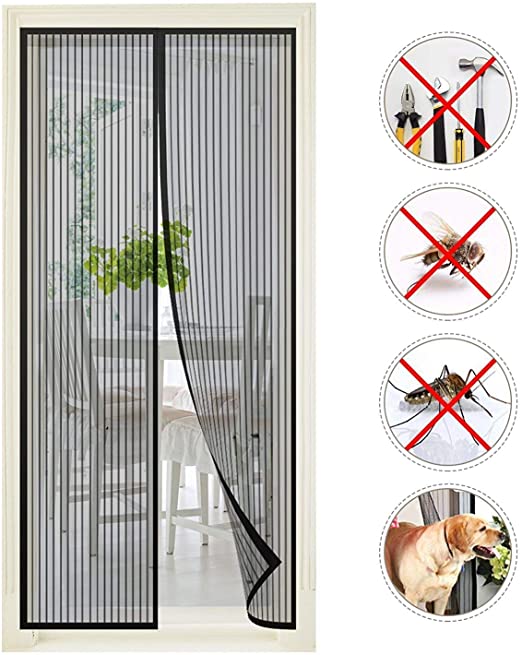 Premium Magnetic Screen Door – Keep Bugs Out Lets Fresh Air in. Instant Bug Mesh is Built Tough, Magnetic Top to Bottom Seal Snaps Shut Automatically