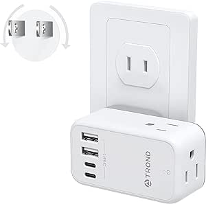 TROND 3 Prong to 2 Prong Adapter with Rotating Plug, 2 Prong Outlet Extender with 3 AC Outlets and 4 USB Ports(2 USB C), US to Japan Plug Adapter, Wall Outlet Adapter for Travel, Home, Cruise Ship