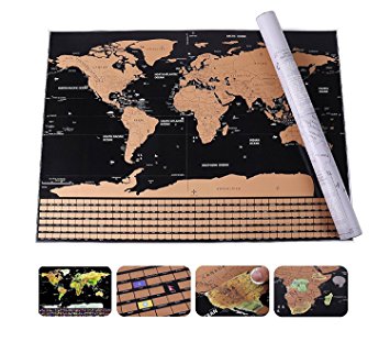 Scratch off World Map Poster - Includes Detailed U.S. States and Country Flags - Elegant Design Reimagined with Enhanced Colors and Details - Newest Version 2017