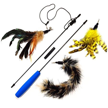 Pet Fit For Life Multi Feathers and 1 Soft Teaser/Exerciser Interactive Cat Wand For Your Cat or Kitten