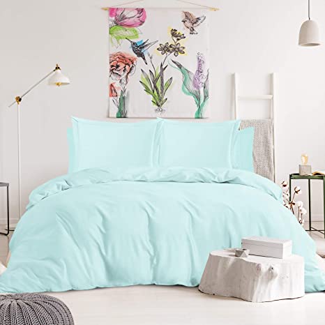 Nestl Duvet Cover 6-Piece Set - Tri Blend Cotton Duvet Cover with Zipper, Deep Pocket Fitted Sheet, 2 Cooling Pillow Cases, 2 Pillow Shams - King, Aqua Light Blue