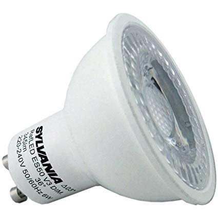 6Pack Sylvania 5 Watt Dimmable GU10 0028444 REFLED V4 345LM 5W Dimmable LED GU10 Light Bulbs replacement for 50 Watt Halogen Light Bulbs 865 6500K Daylight White