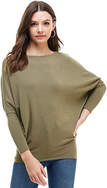 Alexander   David Womens Casual Pullover Dolman Long Sleeve Pullover Loose Fit Blouse Knit Top
