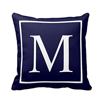 Customize monogram on navy blue pillow Personalized 18x18 Inch Square Cotton Throw Pillow Case Decor Cushion Covers