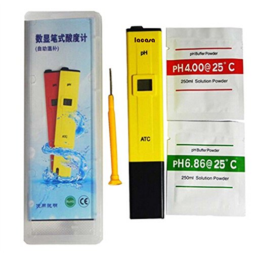 Lacasa Digital PH meter tester kit for Water, Aquarium, Pool, Food, Aquaponics and Brewing - With Case and Buffer Solution (Basic Yellow)
