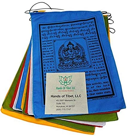 Hands Of Tibet Handmade Buddha of Compassion Prayer flags with English Translation (9x12)