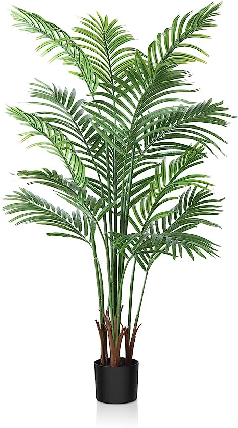 CROSOFMI Artificial Areca Palm Plant 5Feet Fake Palm Tree with 13 Leaves Faux Yellow Palm in Pot for Indoor Outdoor House Home Office Modern Decoration Perfect Housewarming Gift