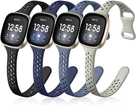 Laffav Compatible with Fitbit Sense Bands/Fitbit Versa 3 Bands for Women Men, 4 Pack Durable Soft Silicone Replacement Wristband Slim Sport Strap Wrist Band for Fit Bit Versa 3 / Sense, Small Large
