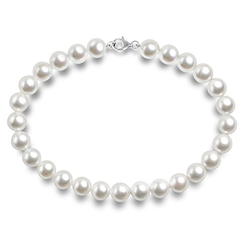 PAVOI Sterling Silver Round White Simulated Shell Pearl Necklace Strand