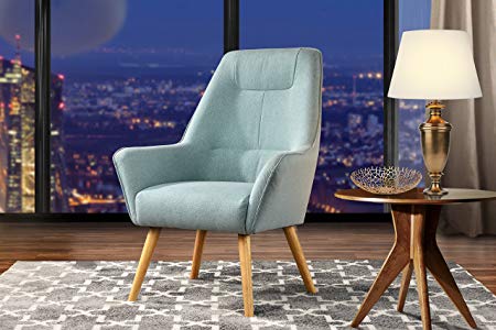 Accent Chair for Living Room, Upholstered Linen Arm Chairs with Natural Wooden Legs (Light Blue)