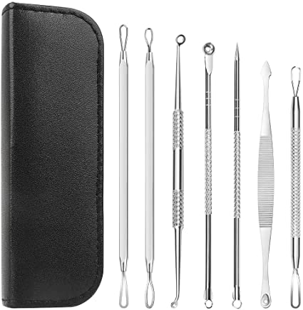 7 In 1 Pimple Blackhead Remover Extractor Tool Kit, Teenitor Professional Surgical Safe Treatment for Zit Popper White Head Acne Blemish Comedone Removing for Nose Face Skin