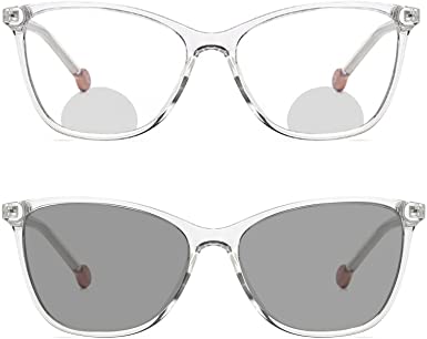 Transition Photochromic Transparent Frame Bifocal Reading Glasses For Men Women,Square Sunglasses Readers