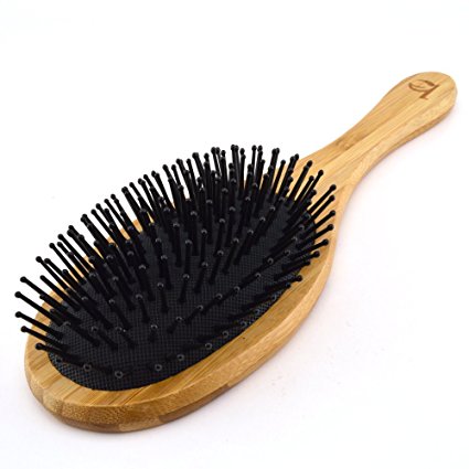 Detangling Hair Brush - Bamboo Brush Best for All Hair Types (Thin, Fine, Thick, Dry, Oily, Curly, Kinky) to Detangle and Style - Natural Healthy Locks Without Knots or Tangles - For Kids and Adults