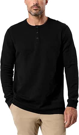 INTO THE AM Long Sleeve Waffle Henley Shirts for Men S-4XL Men's Soft Thermal Cotton Fall Shirts