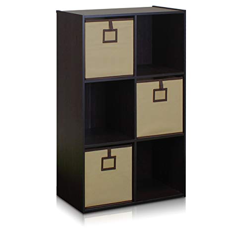 Furinno 13093EX 6-Cube Bookcase Storage Organizer, Espresso