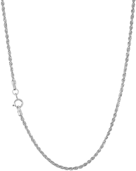 Nuragold 14k White Gold 1.5mm Rope Chain Diamond Cut Womens Lightweight Pendant Necklace, 14" 16" 18" 20" 22" 24" 26"