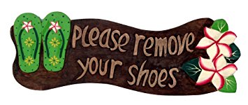 Please Remove Your Shoes Wood Sign with Flip Flops Tropical Flower