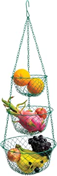 Fox Run Green 3-Tier Kitchen Hanging Fruit Baskets, 32 Inches