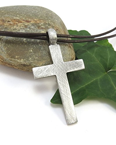 Men's Large Cross Jewelry, Christian Necklace with Leather Cord