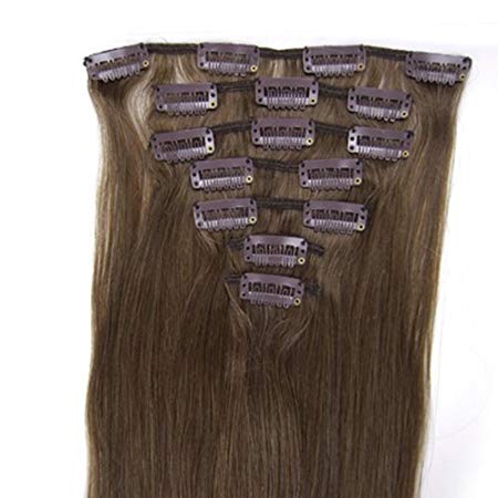 Straight Remy Human Hair Extensions 24 Colors for Your Choose in 15inch,18inch,20inch,22inch,Beauty Salon Women's Accessories (22inch 80g, 08 Chesnut Brown)