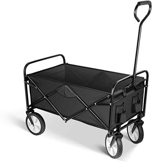 YSSOA Rolling Folding & Rolling Collapsible Garden Cart Outdoor Camping Wagon Utility with 360 Degree Swivel Wheels & Adjustable Handle, 220lbs Weight Capacity, Black