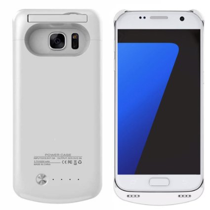 S7 Battery Case, [New Arrival] 4200mAh Rechargeable Extended Battery Charging Case for Samsung Galaxy S7, Backup External Battery Charger Case, Portable Backup Power Bank Case with Kickstand (White)