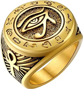 U7 Jewelry Ankh Rings Ancient Egyptian Eye of Ra Horus Ring Stainless Steel/Gold Plated/Black Color Egypt Symbol Rings for Men Women