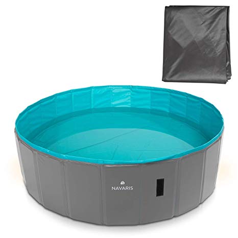 Navaris Dog Paddling Pool - Extra Large Foldable Plastic Bath Tub for Dogs with Sturdy Collapsible Design - Includes Cover - Size XL (170 x 150 cm)